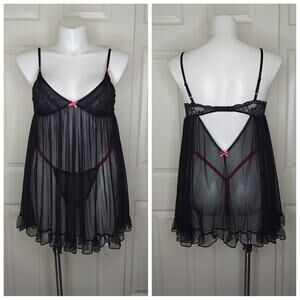 Betsey Johnson Intimates sheer mesh ruffle babydoll nightie sz L